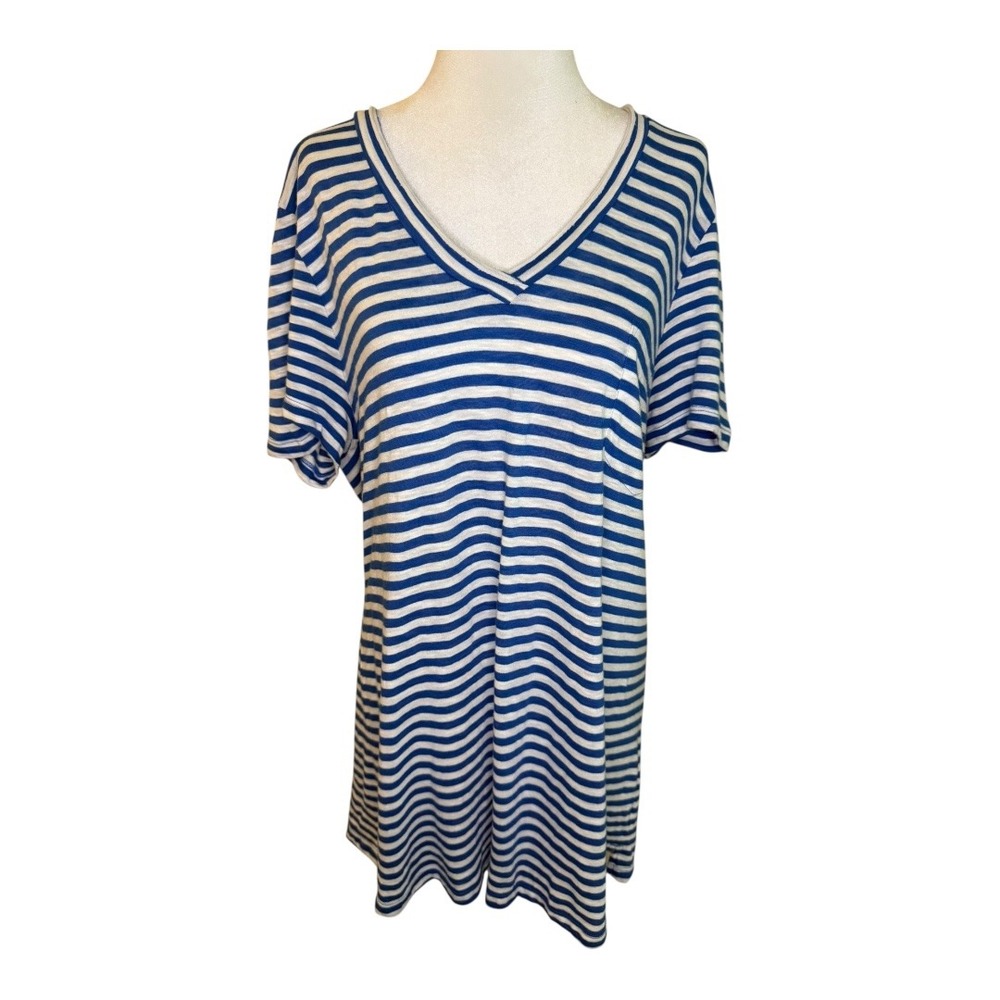 Caslon V-Neck T-Shirt Dress Blue Striped Casual Short Sleeve XL‎ NWT